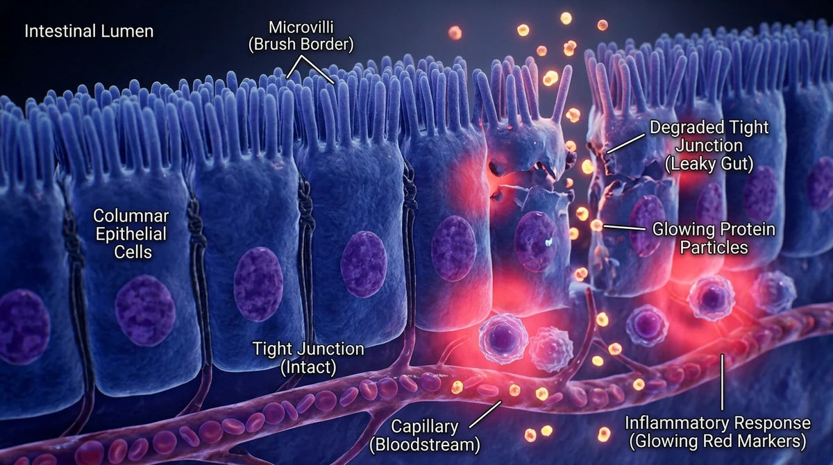 Microscopic view of intestinal tight junctions and gut inflammation pathways