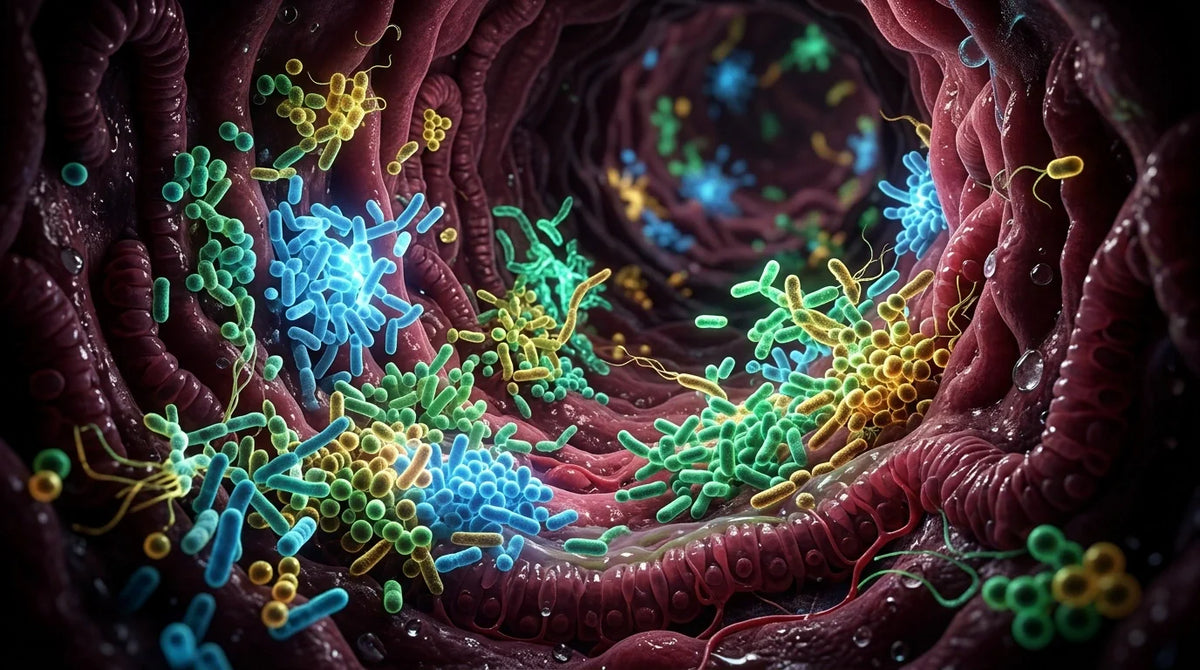 Healthy gut microbiome health visualization with beneficial bacteria