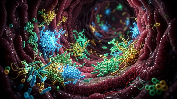 Healthy gut microbiome health visualization with beneficial bacteria