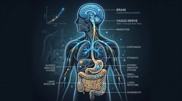 Diagram showing the vagus nerve connecting the human brain to the digestive system
