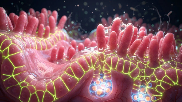 Microscopic 3d rendering of healthy gut lining demonstrating a digestive system reset